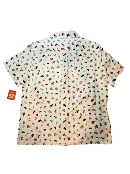 Latino Heritage Month Button-Up Shirt With Colorful Patterns Collared Neckline L - Picture 2 of 7